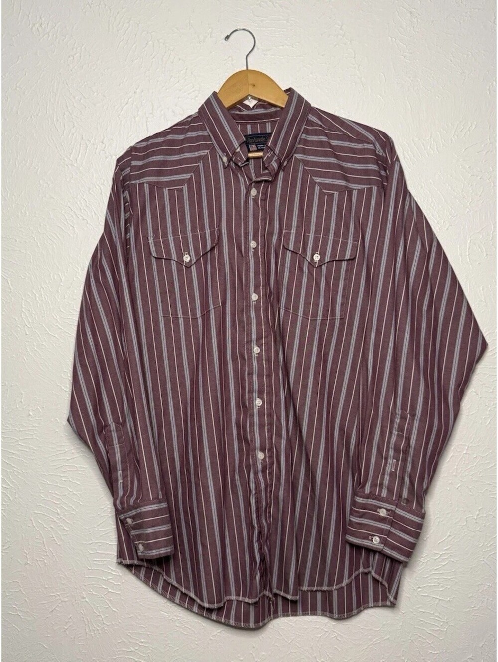 Vintage Panhandle Slim Shirt Mens XL Pink Gray Stripe Western Button Front USA